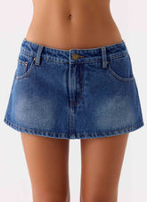 Sebastian Low Rise Denim Mini Skort - Blue Wash