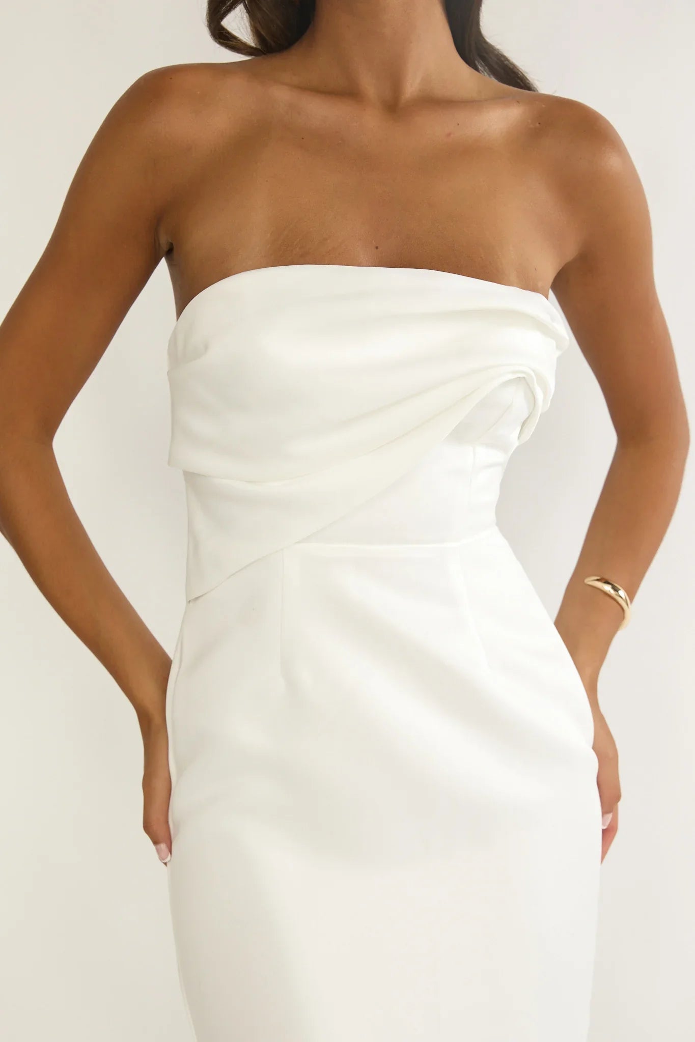 Fleur Sky Strapless Pleat Bust Maxi Dress White