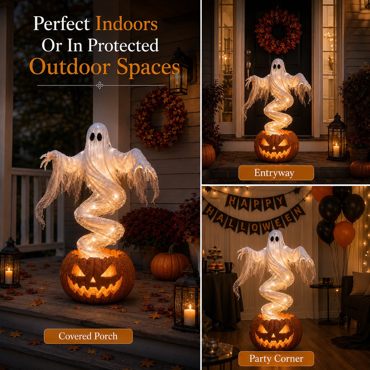 👻 Swirling Ghost Pumpkin Yard Lamp 🎃