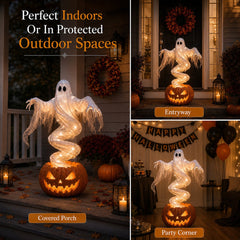 👻 Swirling Ghost Pumpkin Yard Lamp 🎃
