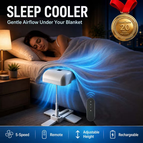 Under Blanket Air Circulation Fan With Remote Control 5 Adjustable Wind Speeds Quiet Bed Cooling Fan
