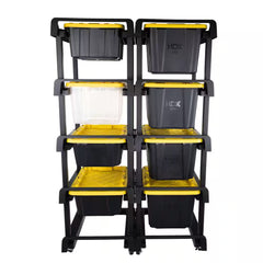 4 Tier Plastic Shelving Tote Stacker with Casters