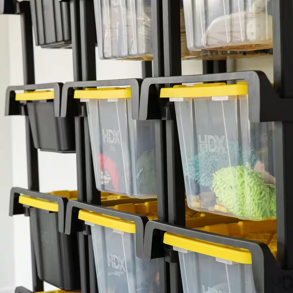 4 Tier Plastic Shelving Tote Stacker with Casters