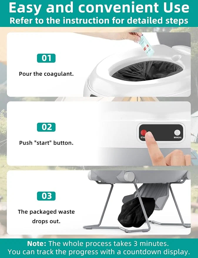 Portable Electric Dry Flush Toilet | Waterless & Rechargeable for Camping, RV & Road Trips