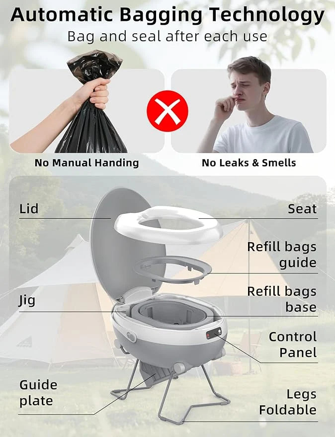 Portable Electric Dry Flush Toilet | Waterless & Rechargeable for Camping, RV & Road Trips