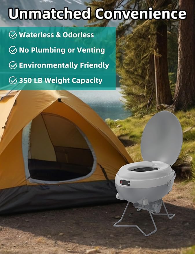 Portable Electric Dry Flush Toilet | Waterless & Rechargeable for Camping, RV & Road Trips