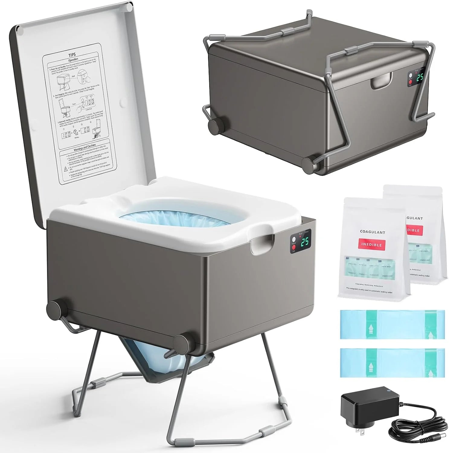 Portable Electric Dry Flush Toilet | Waterless & Rechargeable for Camping, RV & Road Trips